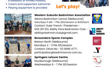 Come and join Badminton Victoria at any of their upcoming All Ability sessions across Victoria! 